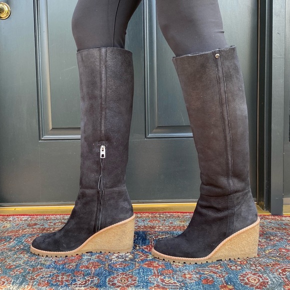 Coach Keely Double Faced Shearling Wedge Boots - Picture 1 of 13